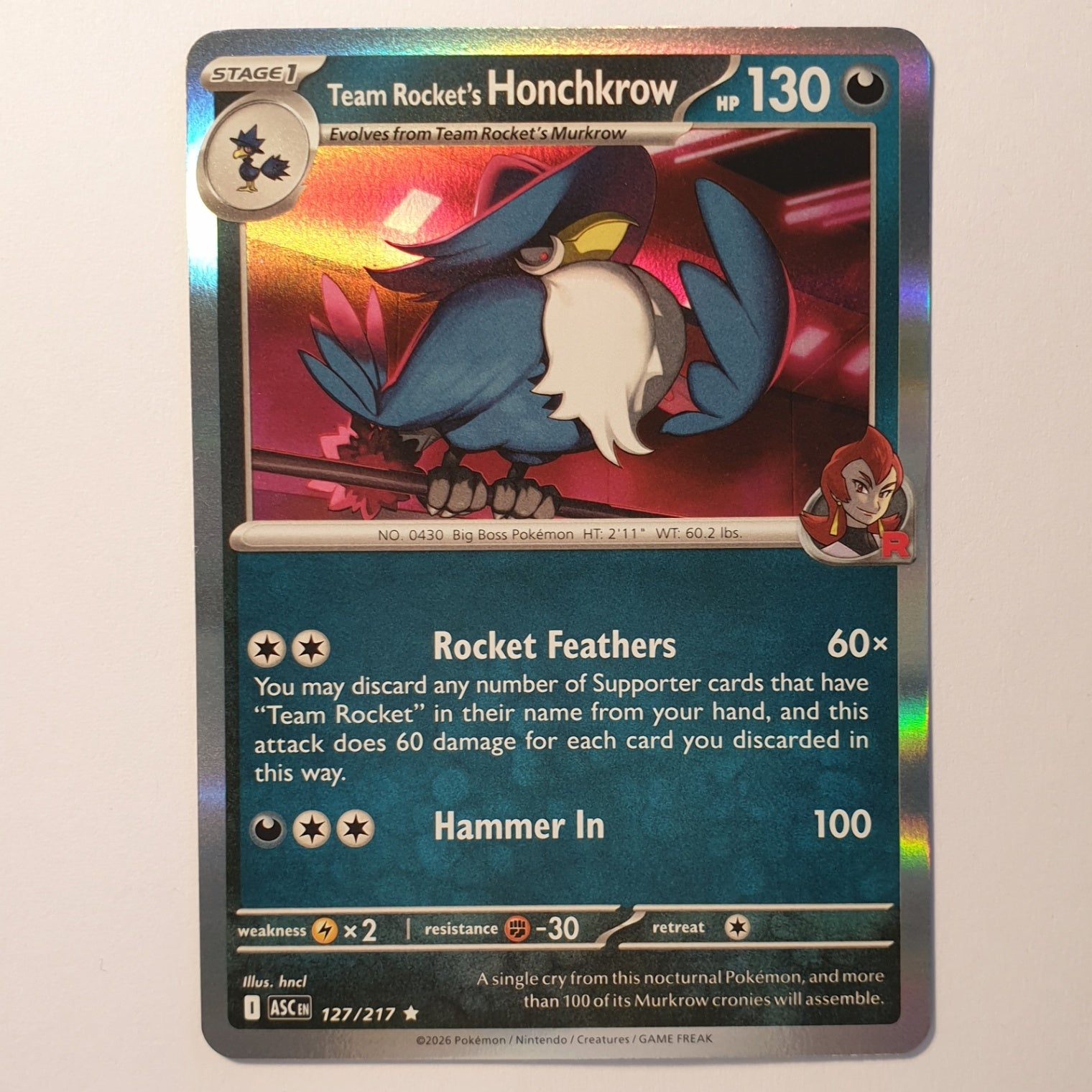 Team Rocket's Honchkrow Rare ME: Ascended Heroes 127/217 NM